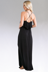Blue  Maxi Dress with Ruffled Top